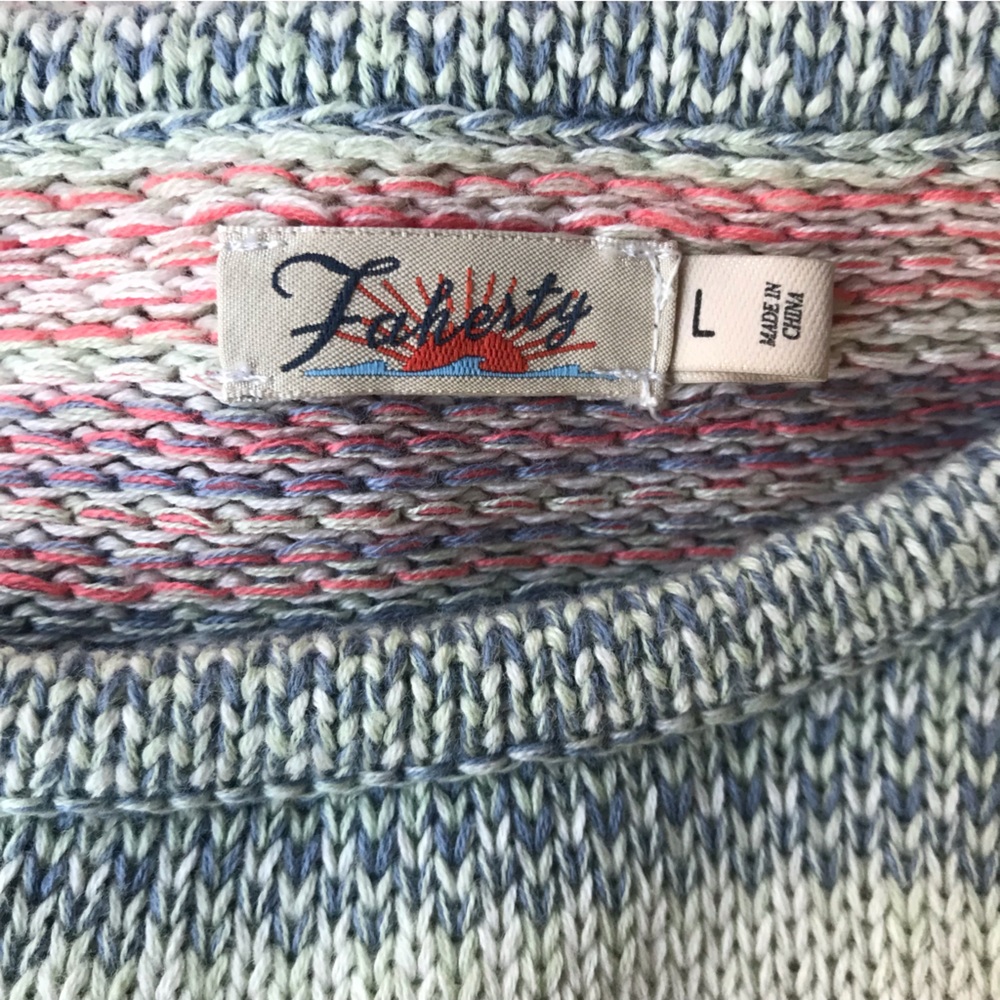 FAHERTY | Striped Multi Color Cotton Knit Pullover Sweater Size L - Picture 10 of 14